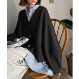 ブラック | たっぽり袖×ゴールドボタンの欲張りカーデ。ランタンスリーブ金釦Vネックカーディガ… | Classical Elf 