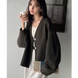 グレイッシュブラウン | たっぽり袖×ゴールドボタンの欲張りカーデ。ランタンスリーブ金釦Vネックカーディガ… | Classical Elf 