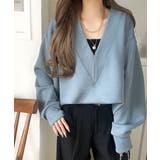 ブルー | 「大人の余裕感」をまとえる！Vネックダンボールカットソー（長袖） | Classical Elf 