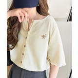 小さめ刺繍の上品さで、ラフなのにきれい見え。胸刺繍メロウワッフルカーディガン（半… | Classical Elf  | 詳細画像10 