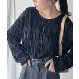 ブラック | 凹凸感が目を惹く。3Dウェーブカットソー | Classical Elf 