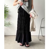 ブラック | 光沢感とシルエットが女性らしい。マーメイド風シャーリングナロースカート(ロング丈… | Classical Elf 