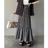 チャコール | 光沢感とシルエットが女性らしい。マーメイド風シャーリングナロースカート(ロング丈… | Classical Elf 