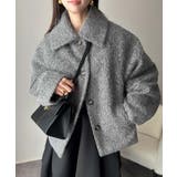 チャコール | ベーシックアウターを、素材感で大人見えに◎リングシャギーショートコクーンシルエッ… | Classical Elf 