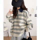 メンズライクに女子っぽさを。胸刺繍ブークレ配色ボーダーニットポロ(長袖) | Classical Elf | 詳細画像6