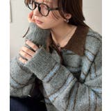 グレー | メンズライクに女子っぽさを。胸刺繍ブークレ配色ボーダーニットポロ(長袖) | Classical Elf