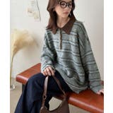 メンズライクに女子っぽさを。胸刺繍ブークレ配色ボーダーニットポロ(長袖) | Classical Elf | 詳細画像18
