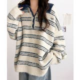 メンズライクに女子っぽさを。胸刺繍ブークレ配色ボーダーニットポロ(長袖) | Classical Elf | 詳細画像4