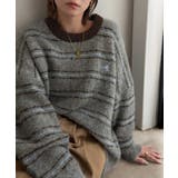 グレー | “配色”と“質感”で差をつける。胸刺繍ブークレー素材配色ボーダークルーネックニッ… | Classical Elf