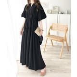 ブラック | 旬の素材&デザイン。大人の前後2way ハーフジップドロストティアードワンピース | Classical Elf