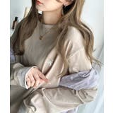 グレージュ | ヴィンテージ感をプラス。綿100%衿バイカラーワンポイント刺繍ロンTシャツ | Classical Elf 