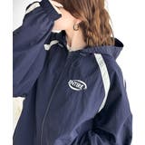 ネイビー | レトロムードで大人可愛い。バックロゴ刺繍配色ラインウィンドブレーカー | Classical Elf