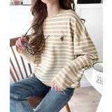 ベージュ×アイボリー | 快適な着心地と洗練されたデザインが魅力。オーガニックコットンパネル ボーダーTシ… | Classical Elf 