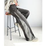 ブラック | 環境に優しいサステナブル素材。綿100%サイド切替ハイウエストワイドストレートデ… | Classical Elf