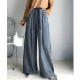 ブルー | 環境に優しいサステナブル素材。綿100％デニム素材サイドラインワイドイージーパン… | Classical Elf 