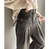 ブラック | 環境に優しいサステナブル素材。綿100%デニム素材サイドリボンタックワイドパンツ… | Classical Elf