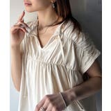 着るだけでオシャレ度ワンランクアップ。綿100％シルケット加工シャーリングトップ… | Classical Elf  | 詳細画像1 