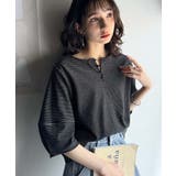 ブラック | 華奢見えを叶える!前後2wayランタンスリーブミニボーダートップス(5分袖) | Classical Elf