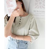 華奢見えを叶える!前後2wayランタンスリーブミニボーダートップス(5分袖) | Classical Elf  | 詳細画像4