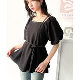ブラック | トレンド感たっぷり！2way配色ステッチペプラムブラウス（半袖） | Classical Elf 