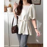 トレンド感たっぷり！2way配色ステッチペプラムブラウス（半袖） | Classical Elf  | 詳細画像1 