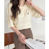 カジュアルコーデを格上げする。ワンポイント刺繍ブークレポロニットトップス | Classical Elf | 詳細画像8