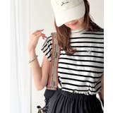 ホワイトボーダー | 大人女子の上品ベーシック。綿100%シルケットモックネックフレンチTシャツ | Classical Elf