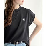 ブラック | 大人女子の上品ベーシック。綿100%シルケットモックネックフレンチTシャツ | Classical Elf