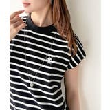 ブラックボーダー | 大人女子の上品ベーシック。綿100%シルケットモックネックフレンチTシャツ | Classical Elf