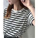 オーガニックコットン100%。胸元ラメ糸ワンポイント刺繍 無地＆ボーダー柄Tシャ… | Classical Elf  | 詳細画像12 