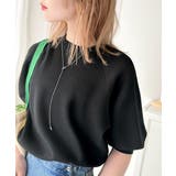 ブラック | 抜け感のある洗練デザイン。ラグランコンパクトスウェット風ニット(半袖) | Classical Elf