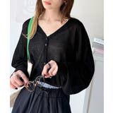 涼しげなシアー素材が魅力。シアーパフスリーブサムホールVネックニットカーディガン… | Classical Elf  | 詳細画像11 