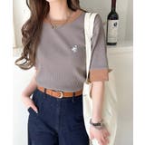 大人可愛いの新定番。袖リンガーボートネック胸刺繍ボーダーTシャツ(半袖) | Classical Elf | 詳細画像10