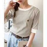 大人可愛いの新定番。袖リンガーボートネック胸刺繍ボーダーTシャツ(半袖) | Classical Elf | 詳細画像17