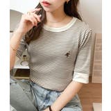 大人可愛いの新定番。袖リンガーボートネック胸刺繍ボーダーTシャツ(半袖) | Classical Elf | 詳細画像21