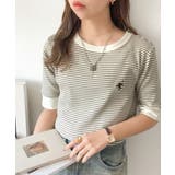 大人可愛いの新定番。袖リンガーボートネック胸刺繍ボーダーTシャツ(半袖) | Classical Elf | 詳細画像23