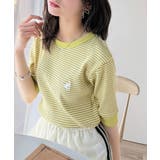 大人可愛いの新定番。袖リンガーボートネック胸刺繍ボーダーTシャツ(半袖) | Classical Elf | 詳細画像31