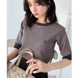 大人可愛いの新定番。袖リンガーボートネック胸刺繍ボーダーTシャツ(半袖) | Classical Elf | 詳細画像46