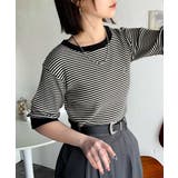 大人可愛いの新定番。袖リンガーボートネック胸刺繍ボーダーTシャツ(半袖) | Classical Elf | 詳細画像4