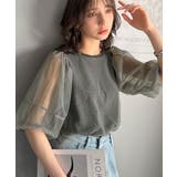 チャコール | 華やかで上品。ランタンスリーブチュール重ねジャガードプルオーバー(半袖) | Classical Elf