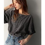 チャコール | 綿100%ヴィンテージウォッシュ☆前後2way刺繍ワイドネックTシャツ | Classical Elf
