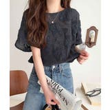 チャコール | 大人のおしゃれ度ワンランクアップ。チュールフラワーコード刺繍半袖Tシャツ | Classical Elf