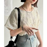 大人のおしゃれ度ワンランクアップ。チュールフラワーコード刺繍半袖Tシャツ | Classical Elf | 詳細画像2