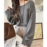 チャコール | 滑らか＆艶やか。ダンボールボートネック袖刺繍ロンT（長袖） | Classical Elf 