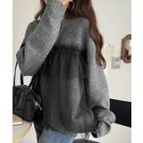 チャコール | 大人の女性にぴったり！チュールドッキングボリュームスリーブニット（長袖） | Classical Elf 