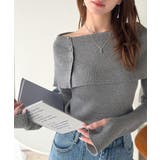 チャコール | 上品＆繊細に華奢見え♪サムホール付きオフショルリブ編みニット（長袖） | Classical Elf 