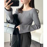 チャコール | デコルテ美人を叶える、大人の上品アイテム♪ボートネックリブニットトップス | Classical Elf 