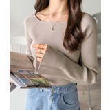 グレイッシュベージュ | デコルテ美人を叶える、大人の上品アイテム♪ボートネックリブニットトップス | Classical Elf 