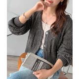 チャコール | 着るたび、雰囲気美人。前後2way格子柄透かし編みショート丈ニットカーディガン | Classical Elf