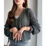 ブルー | 着るたび、雰囲気美人。前後2way格子柄透かし編みショート丈ニットカーディガン | Classical Elf